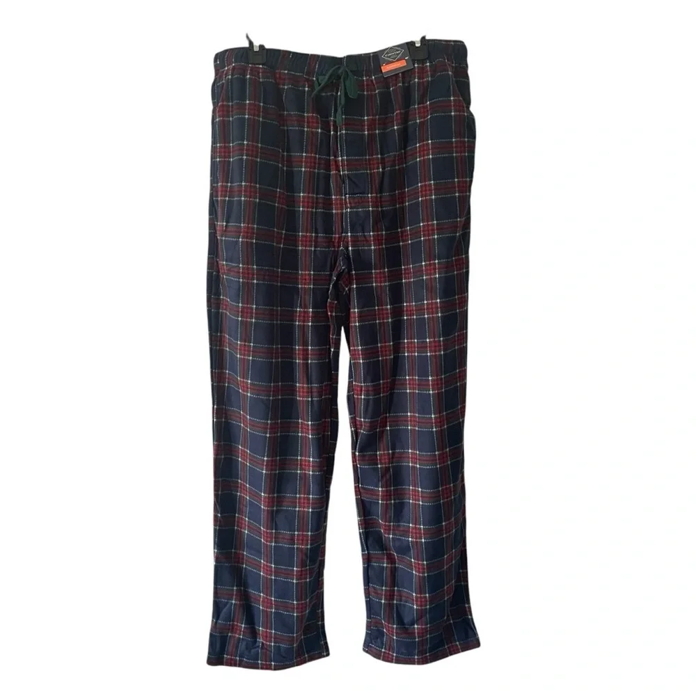 St John’s Bay Plaid Sleepwear Men's Long Pants Navy Royal Stewart Size L